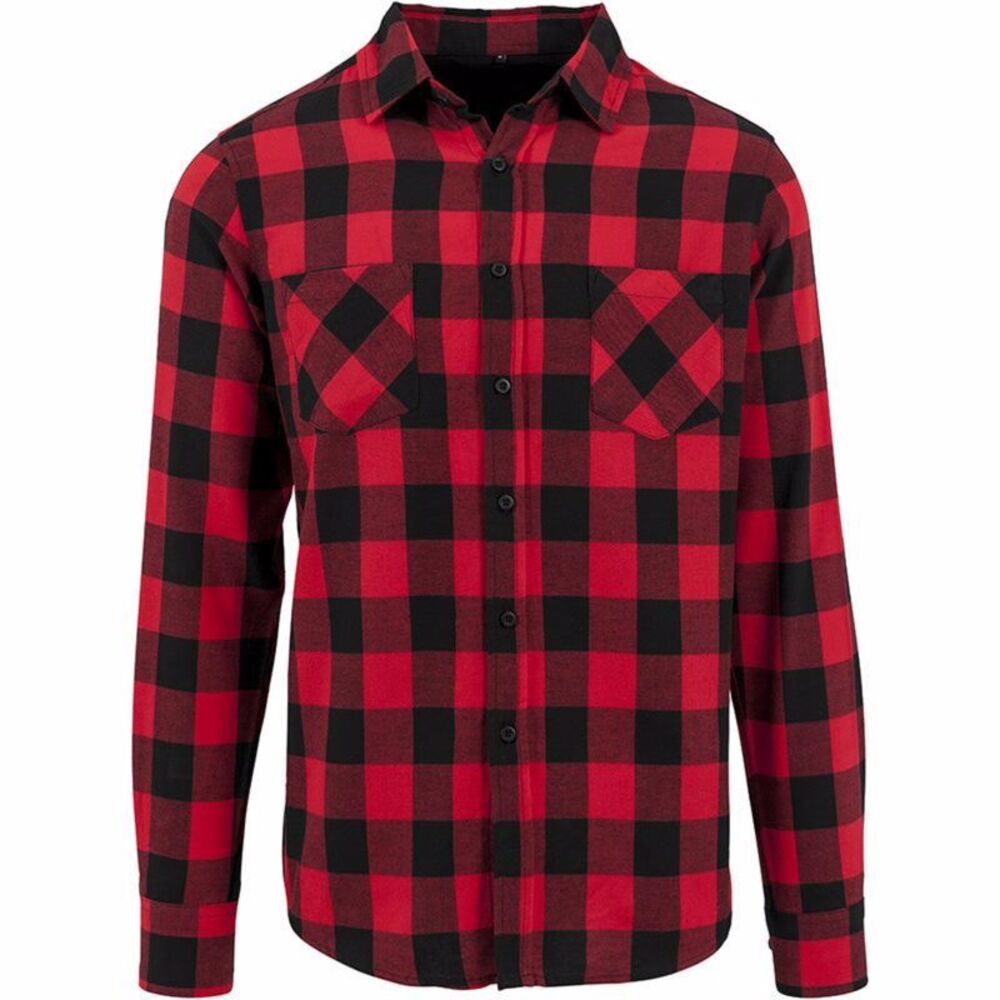 Build Your Brand Mens Checked Flannel Shirt / Black/Red